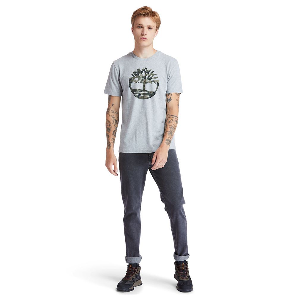 Timberland Mens T-Shirts Kennebec River Tree-Logo - Grey - India PT9627831